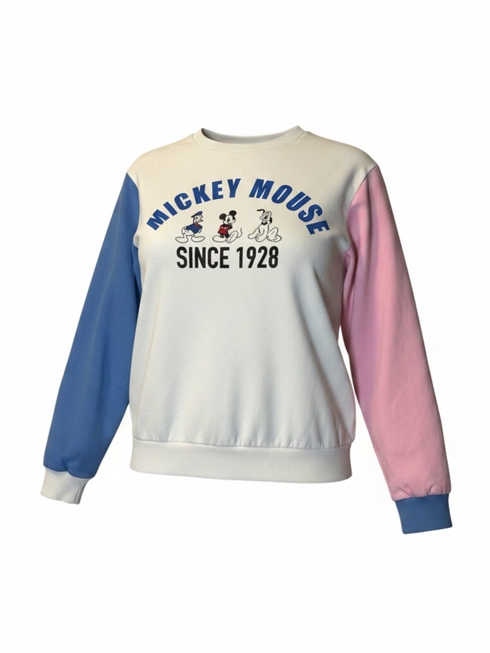 Disney Mickey Mouse Colorblock Crewneck Sweater - White/Blue/Pink